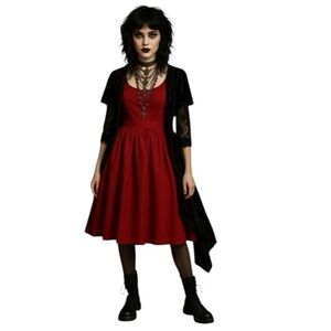 eShakti Red Burgundy Whimsigoth Witchy A-Line Midi Dress W/Pockets Plus Size 2X